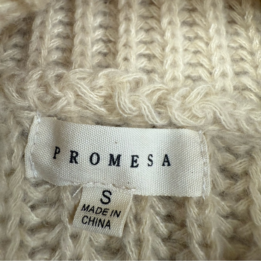 Promesa Chunky Rib Knit Cowl Neck Oversized Soft & Cozy Sweater Small Cream/Tan - Picture 4 of 13